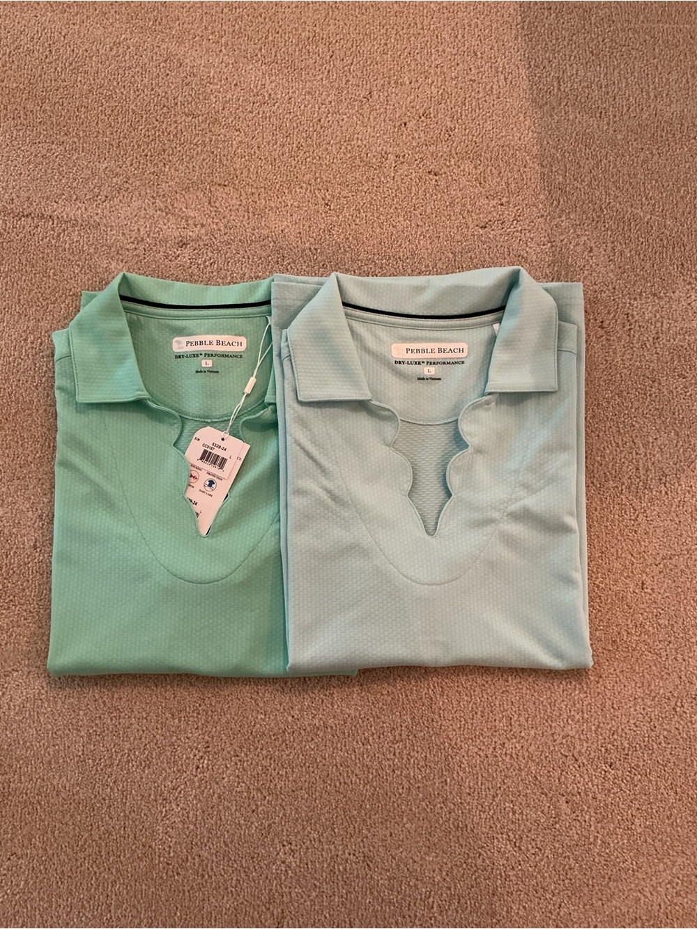 Pebble Beach Women’s Scalloped V‑Neck Polo Pair - Mint & Light Aqua